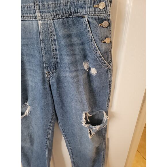 GAP Denim Overalls Women L Large Bib Slouchy Distressed Casual Blue Jean Y2K 90s - Picture 4 of 11